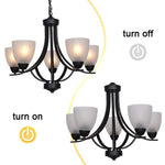 5 light alabaster glass chandelier black modern pendant light fixture