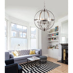 5 light globe chandelier industrial sphere pendant light fixture with nickel finish
