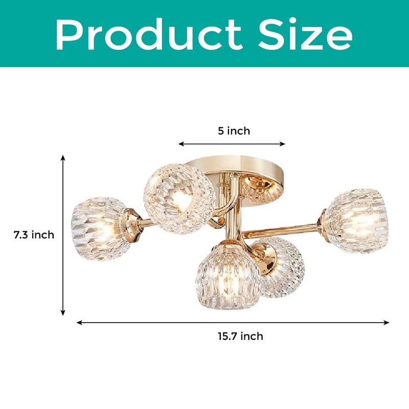 5-lights light fixture shinny gold ceiling light Crystal flush mount light