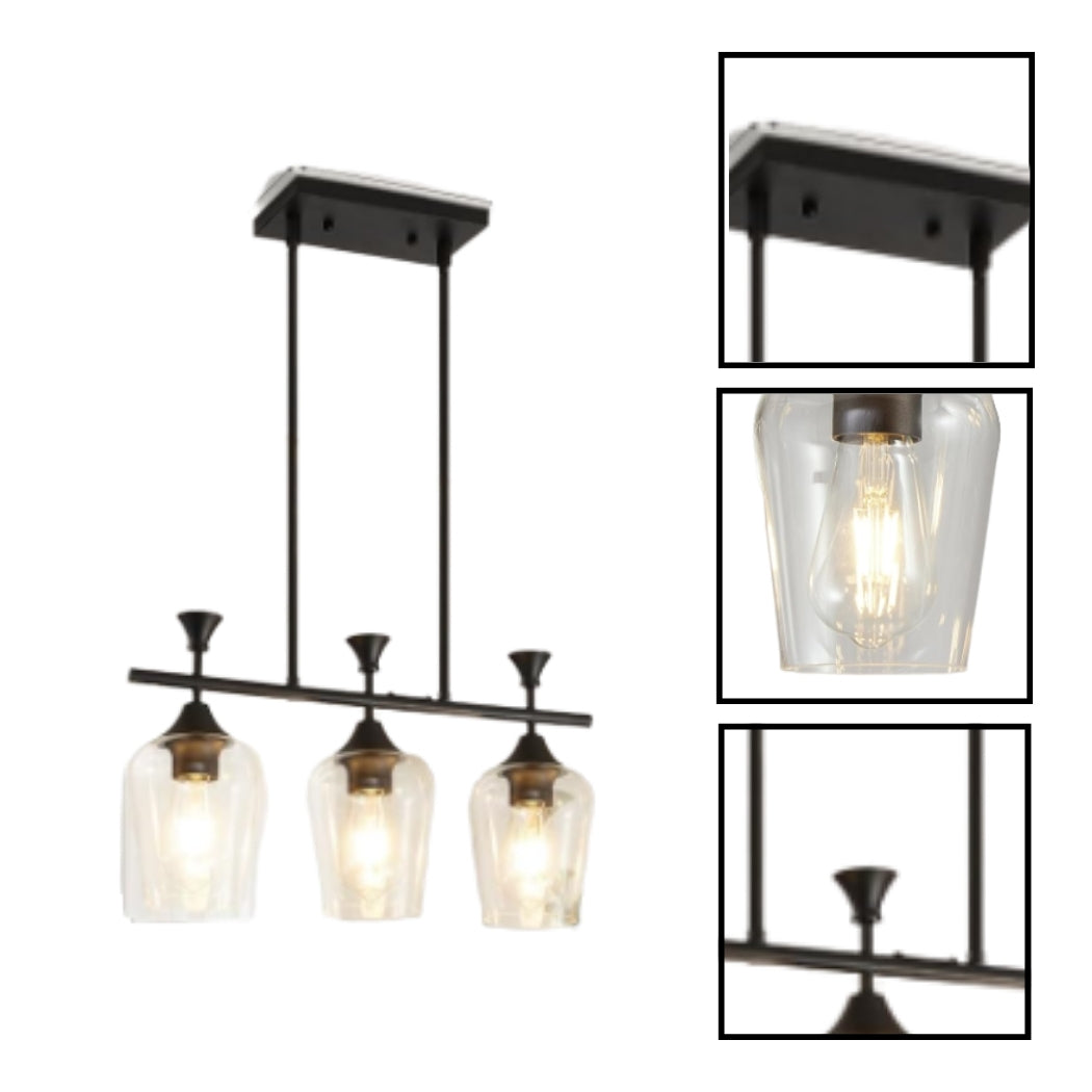 3 Light dining light fixtures matte black hanging lighting glass, meta ...