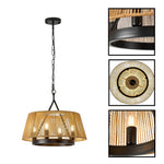 4-light woven chandelier rattan pendant light brown ceiling fixture