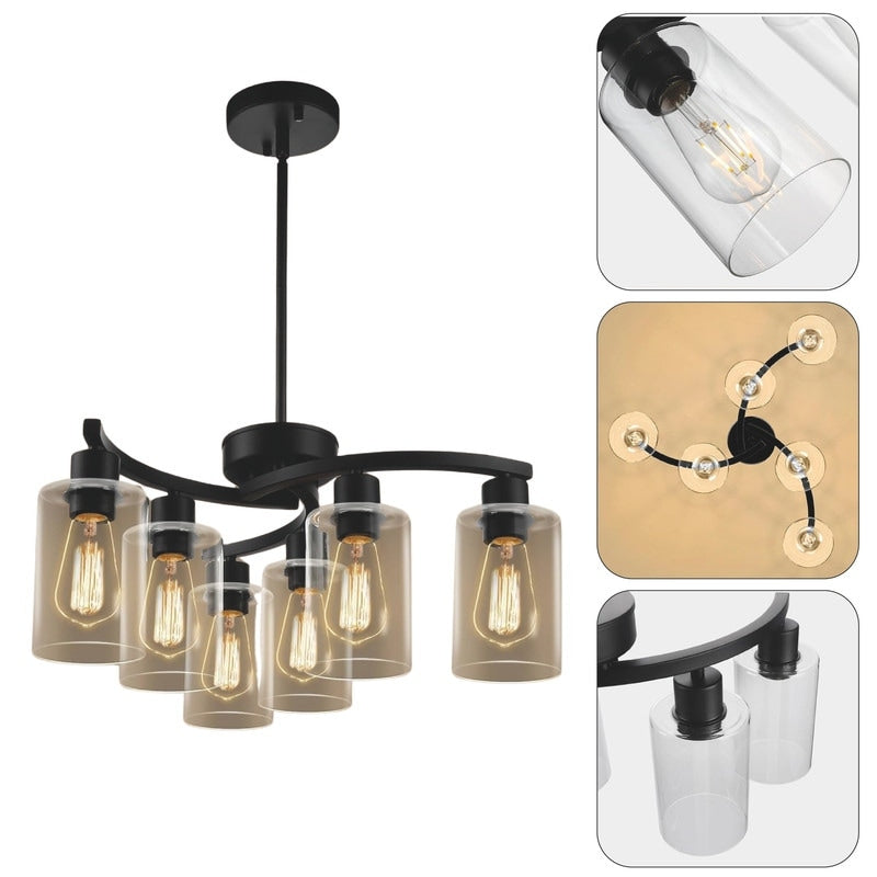 6-light dining light fixtures black pendant light glass, metal island lights