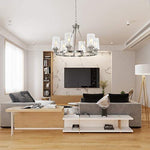 6 light island glass round chandelier with rubbed nickel finish