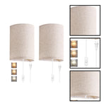 2 pack round wall sconces metal cotton linen bedroom light beige lamp shades