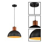 12 inch dining room metal wood overhead lighting black gold lnner dome hanging lamp