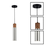 LED dining room wood metal long tube lighting silver hanging light