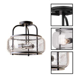 2-Light farmhouse lamp decor seeded dark bronze semi flush mount alloy steel glass ceiling light
