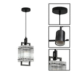 12 Inch light bulbs stripe glass/Black dining light fixtures metal pendant light