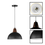 11.8 inch dining room iron wood overhead lighting black dome hanging lamp
