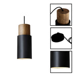 Adjustable black pendant light LED metal industrial kitchen wood