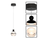 1-Light globe hanging light metal acrylic small chandelier black pendant lighting