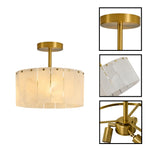 3 Light ceiling light alabaster marble metal semi flush mount gold wall sconce