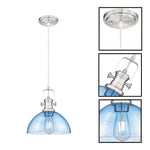 10.5” Hanging light blue glass, brushed nickel dining room lighting glass, metal pendant light