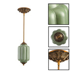 Vintage milk glass LED pendant light metal semi flush mount green ceiling fixture