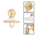 1 Light wall sconce pleated white wall lighting brass, ceramic bedroom wall lighting