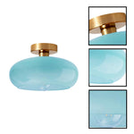 Vintage flush mount lamp glass metal ceiling lights blue gold light fixture