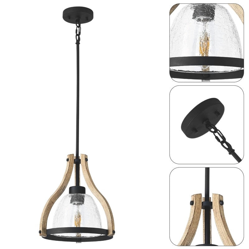 Adjustable kitchen island lights oak hanging light wood, glass, metal pendant Light