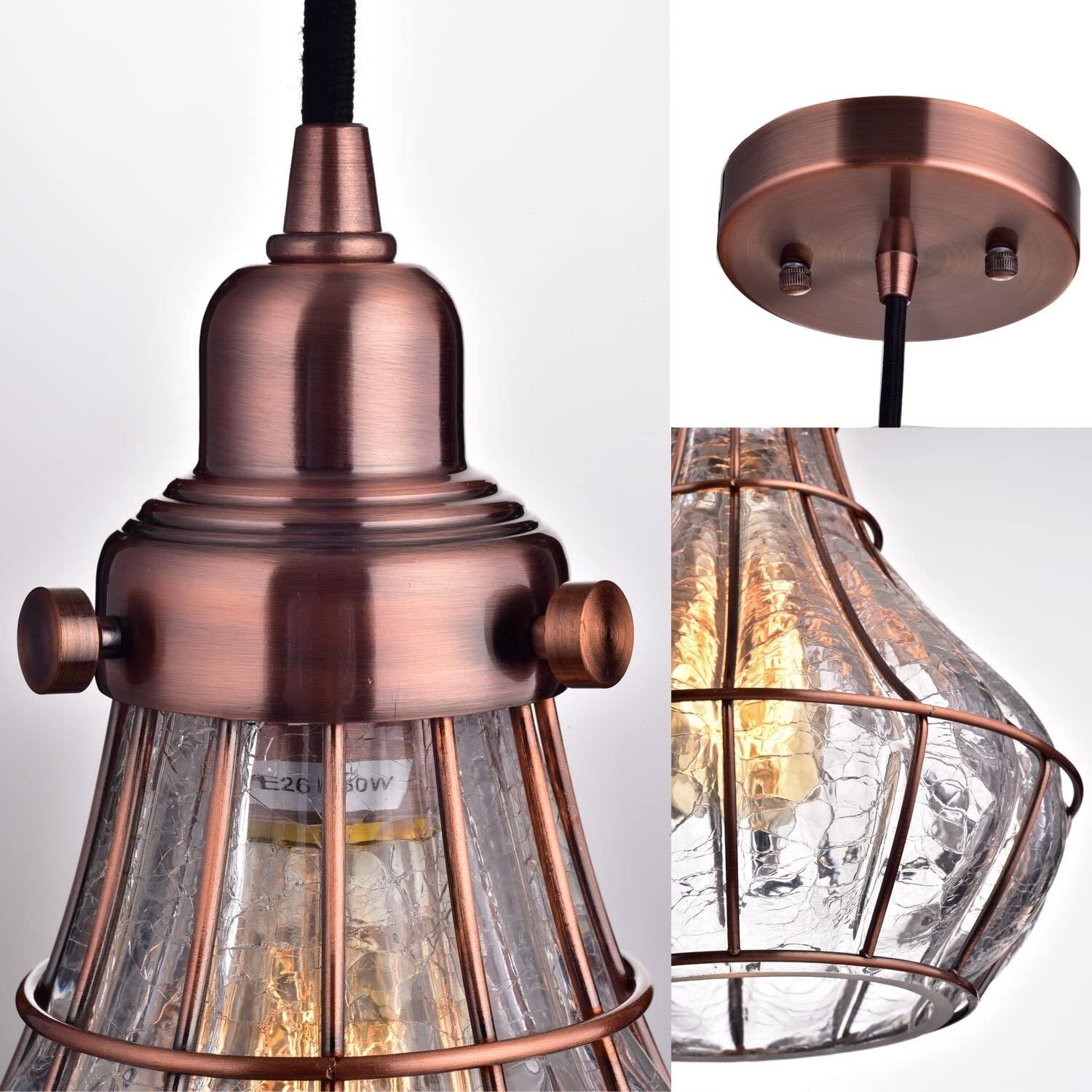 Antique copper cracked glass vintage industrial ceiling lamp light