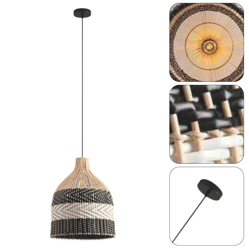 Bohemian kitchen light black white bedroom light rattan pendant light