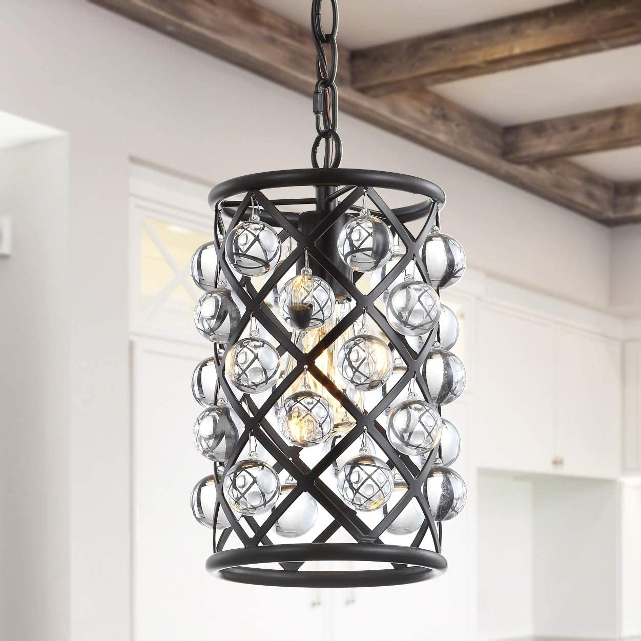 Contemporary crystal pendant light industrial cylinder black hanging light