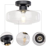 Farmhouse Semi Flush Mount Close to Ceiling Lights industrial black ceiling lighting fixture with glass shade