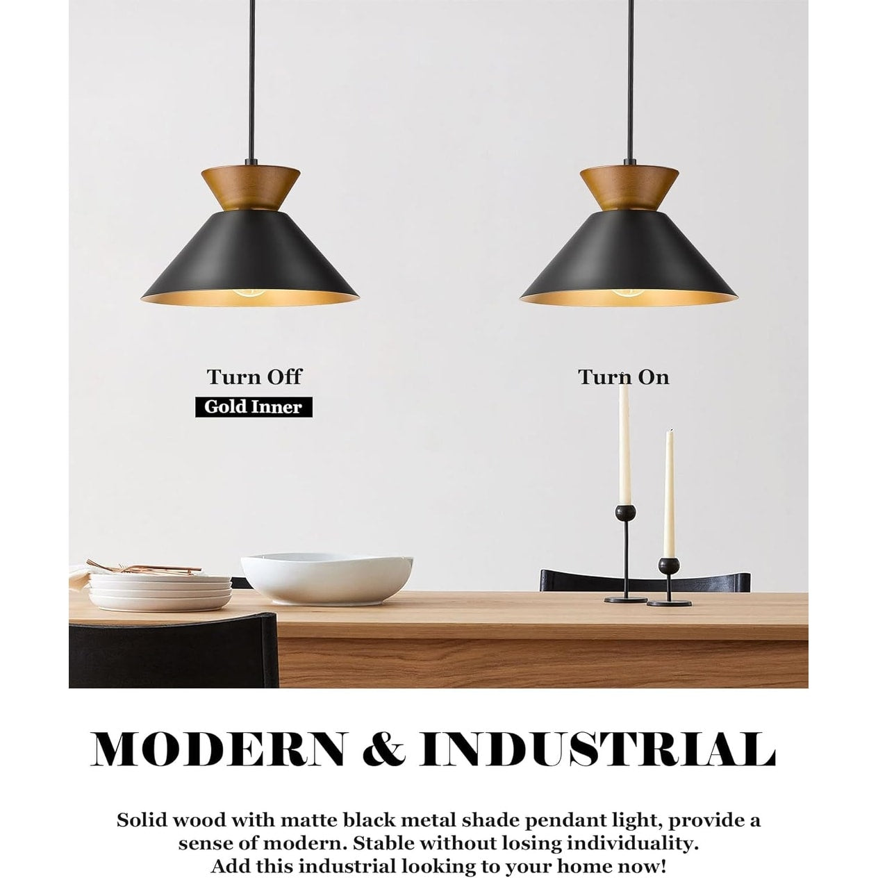 Farmhouse hanging lamp black pendant light metal,wood bedroom light