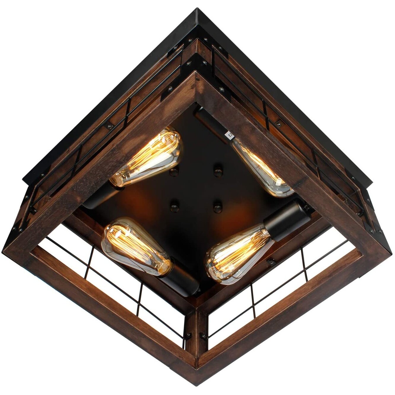 Farmhouse vintage ceiling lamp wood black flush mount light