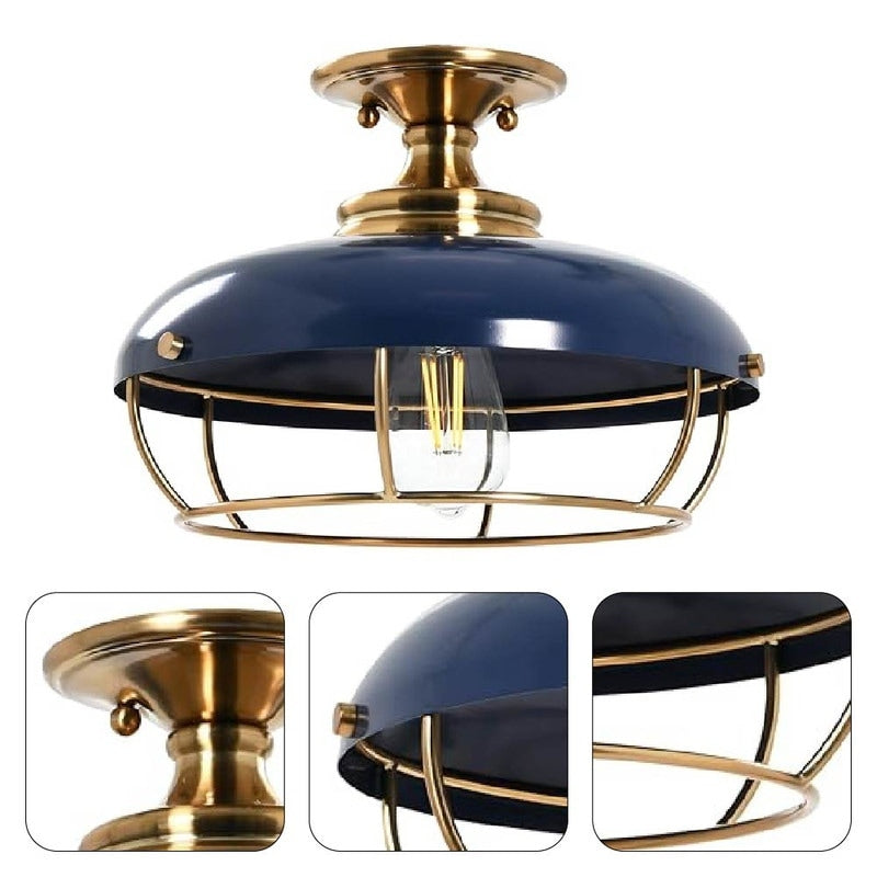 Industrial ceiling lighting brass and navy blue mount flush light , metal dining light