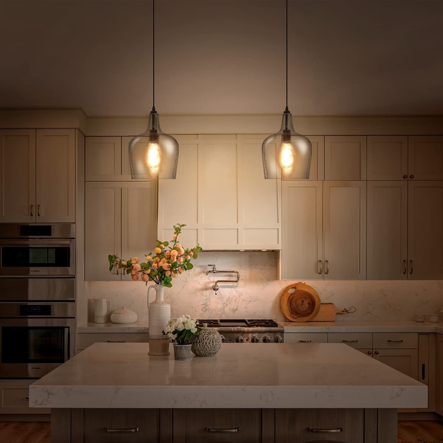 Industrial glass pendant light black kitchen hanging light