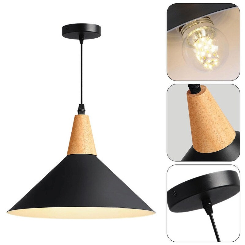 Industrial kitchen island lights black pendant light alloy steel, oak restaurant light