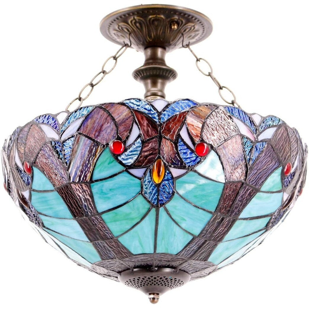 Industrial tiffany ceiling light fixture multi color semi flush mount lamp