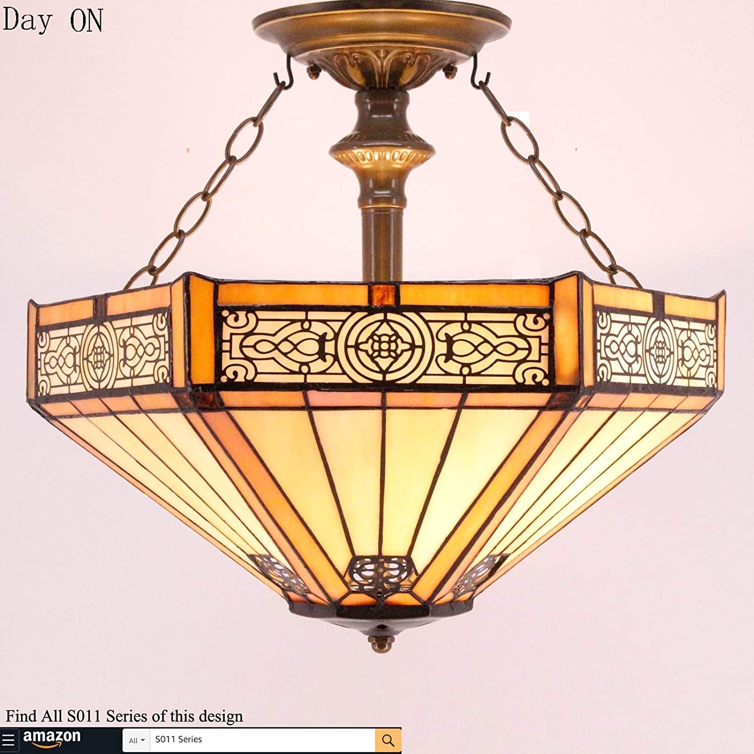 Industrial tiffany ceiling light fixture vintage semi flush mount lamp