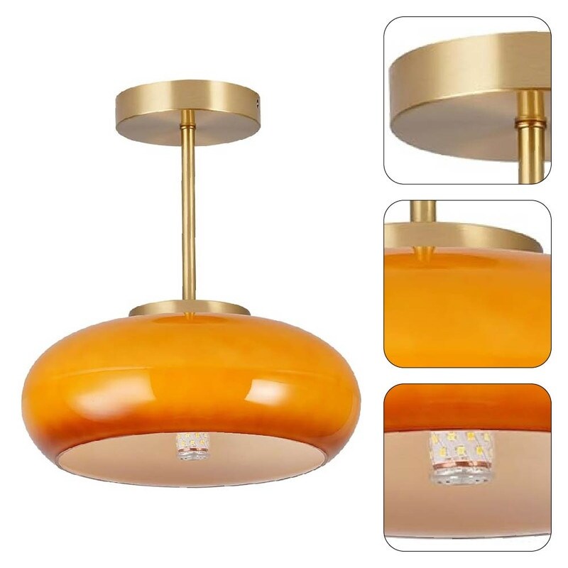 Modern light fixture orange ceiling lighting brass, glass mount flush light