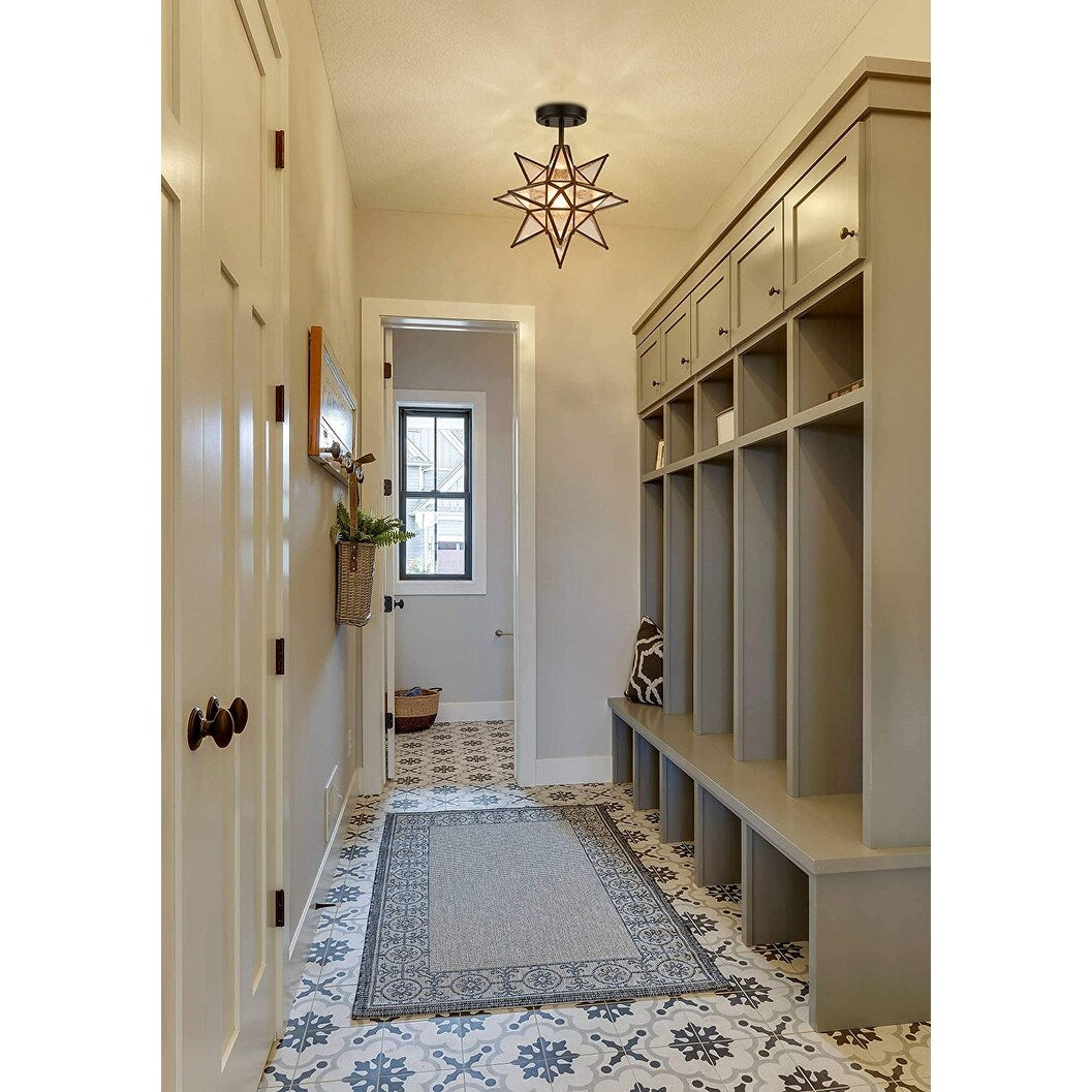 Moravian Star semi flush mount ceiling light fixture black metal ceiling lamp - N/A