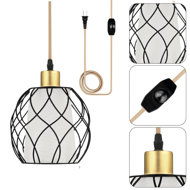 Plug in hanging lights black kitchen lights linen shade pendant light