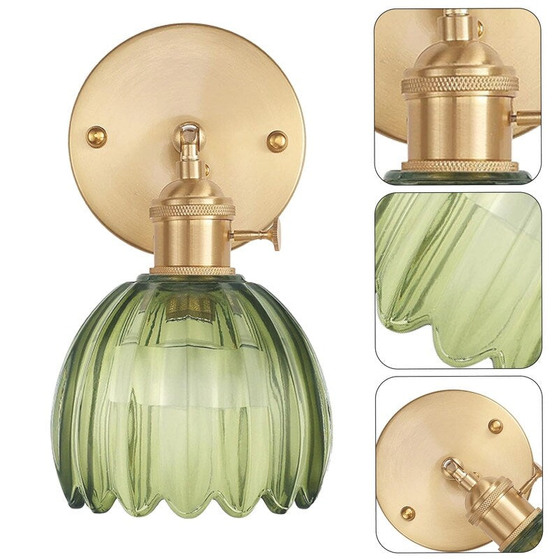 Rechargeable sconce light green wall light brass, glass, iron fixture  light
