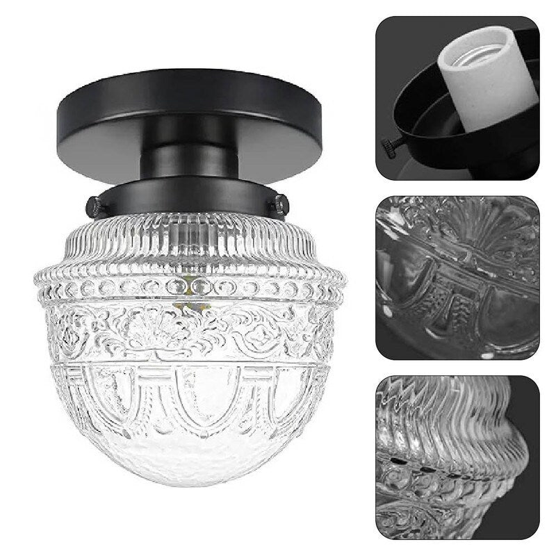 Vintage ceiling light black mount flush light glass, metal hallway lighting