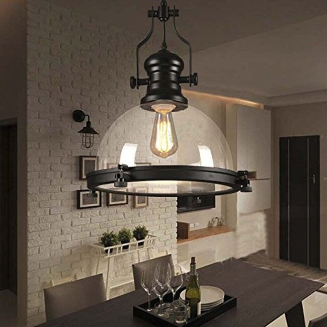 Vintage industrial black barn warehouse clear glass pendant light fixture