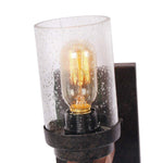 Vintage industrial seeded glass & wood wall sconce