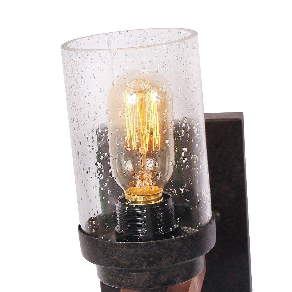 Loft industrial wall light fixture seeded glass vintage wooden wall sconce
