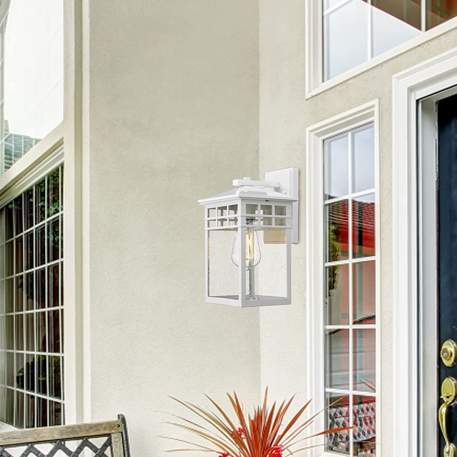 White outdoor wall light fixture rust seeded glass wall mount sconce