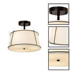 3-light bedroom lamp fabric metal semi flush mount matte black white drum light fixture