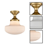 Modern light fixture ribbed glass iron semi flush mount gold ceiling lamp