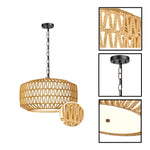 5 Light dining light fixtures brown hanging lighting linen, metal, rattan pendant light