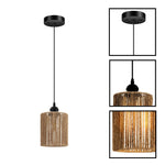 2 Pack hanging light brown black farmhouse chandelier metal rattan pendant lights
