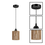 2 Pack led light brown, black hanging lights metal, rattan pendant lights