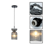 Ribbed modern chandelier glass hanging light smoke gray pendant fixtures