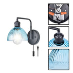 Plug in led light metal glass light fixture black blue shade wall sconce fixture