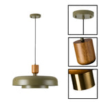2-Layer pendant lighting wood metal chandelier fixture olive green ceiling lamp