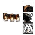 3-Light bathroom lighting metal wood wall mount lamp black vanity lights